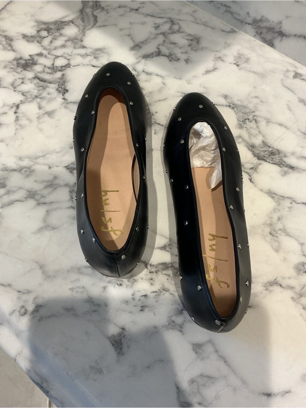 French Sole Kira. Black Studded Ballet Flats